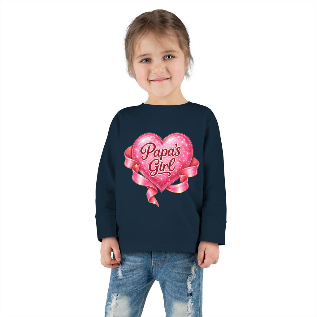 Papa's Girl Toddler Long Sleeve Tee | Pink Heart Kids Shirt