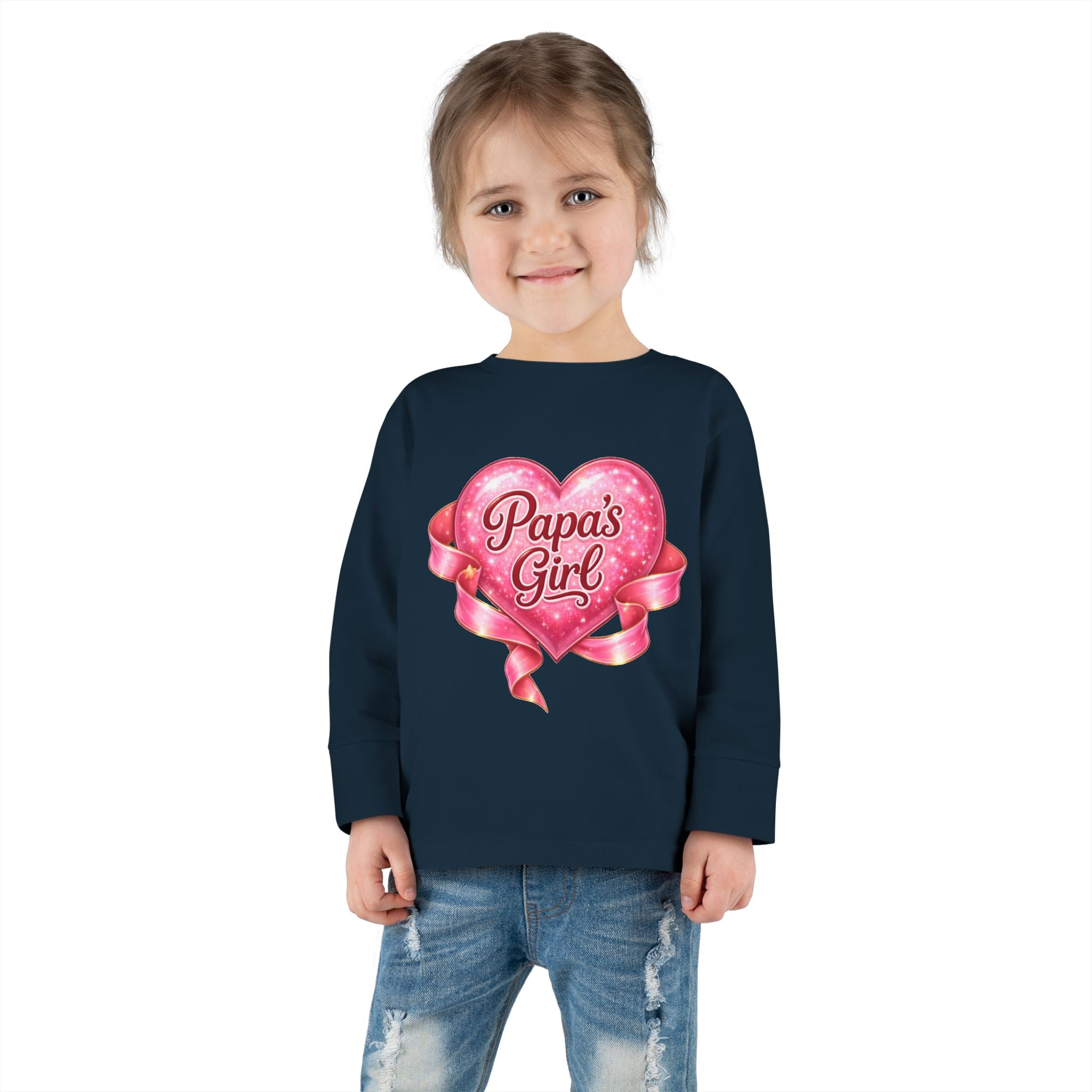 Papa's Girl Toddler Long Sleeve Tee | Pink Heart Kids Shirt