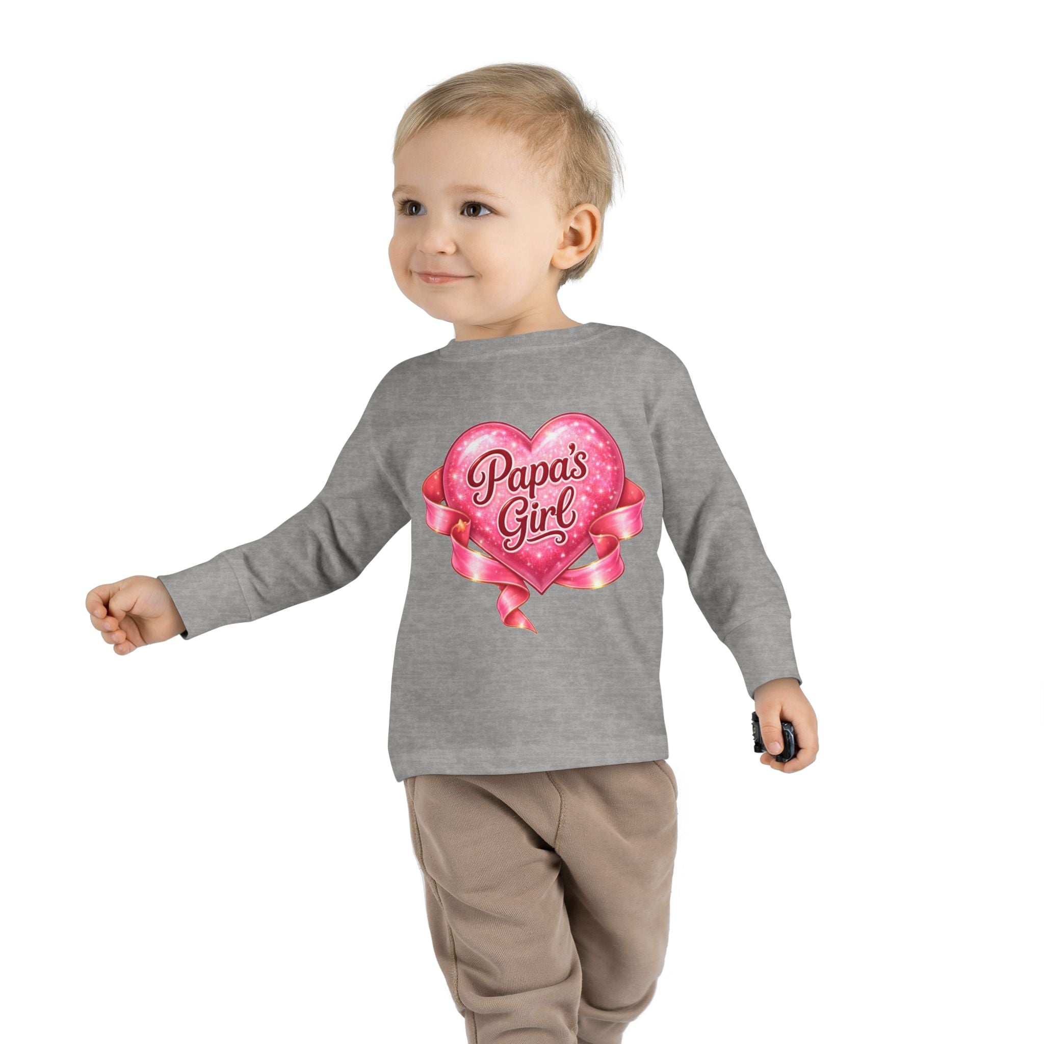 Papa's Girl Toddler Long Sleeve Tee | Pink Heart Kids Shirt
