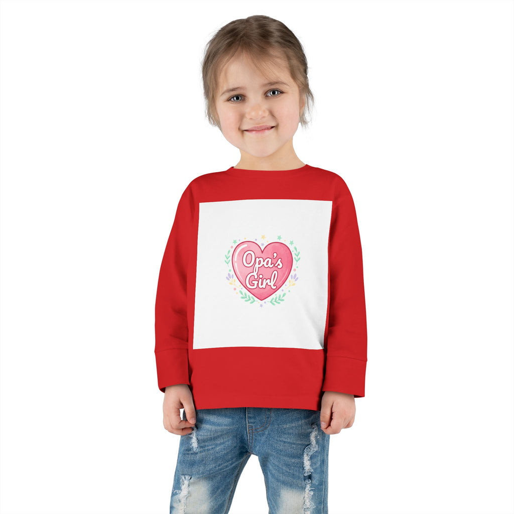 Opa's Girl Toddler Long Sleeve Tee | Pink Heart Love Design