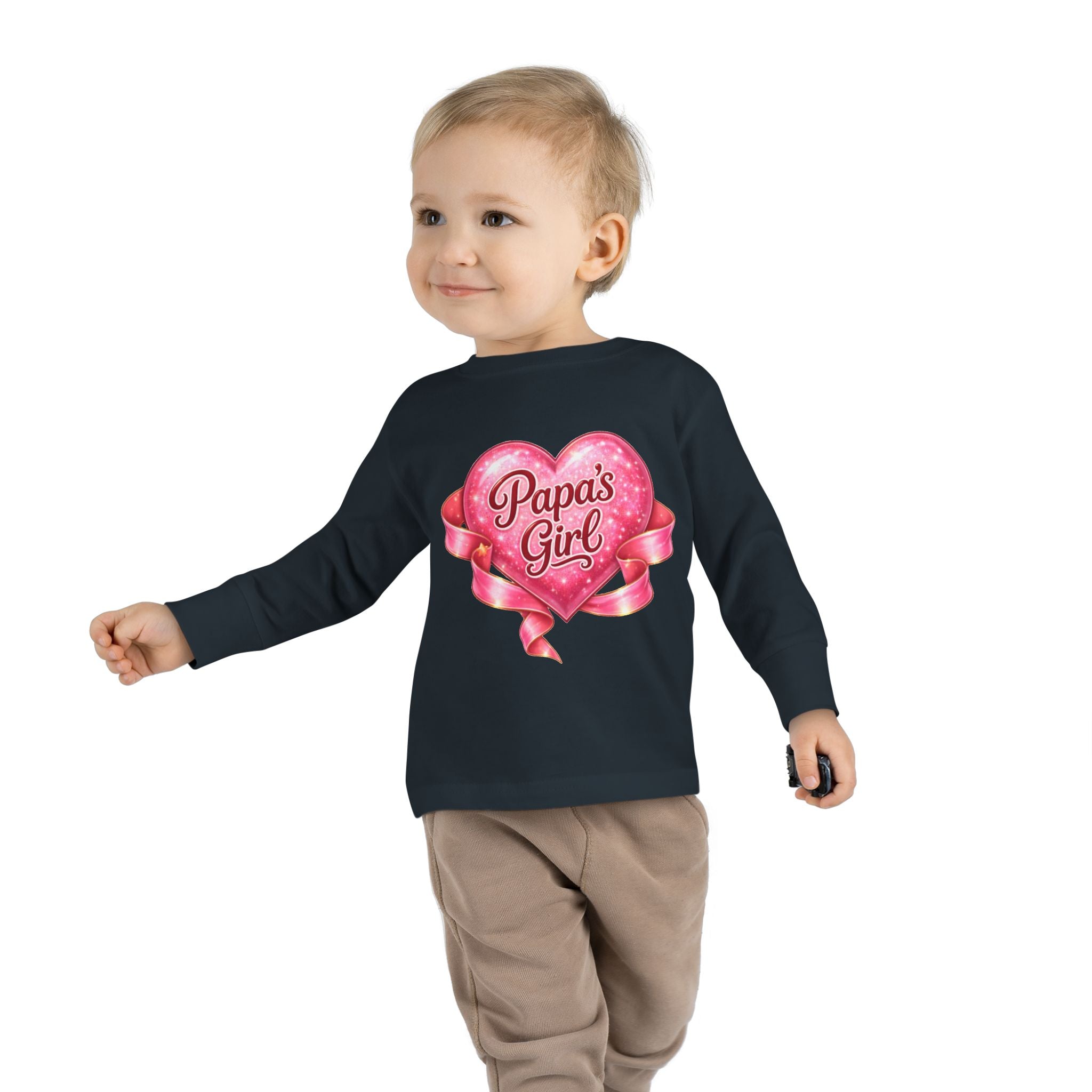 Papa's Girl Toddler Long Sleeve Tee | Pink Heart Kids Shirt