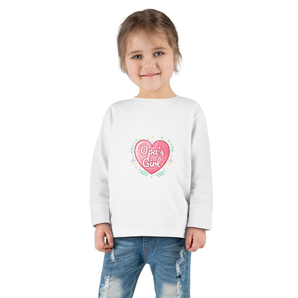 Opa's Girl Toddler Long Sleeve Tee | Pink Heart Love Design