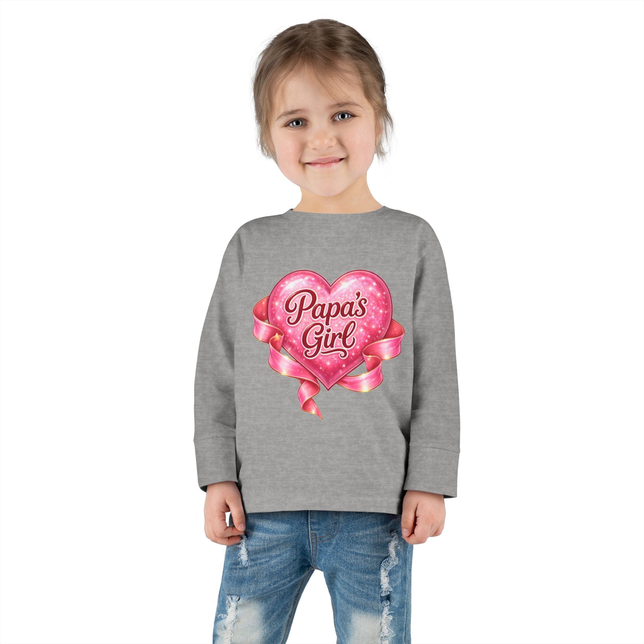 Papa's Girl Toddler Long Sleeve Tee | Pink Heart Kids Shirt