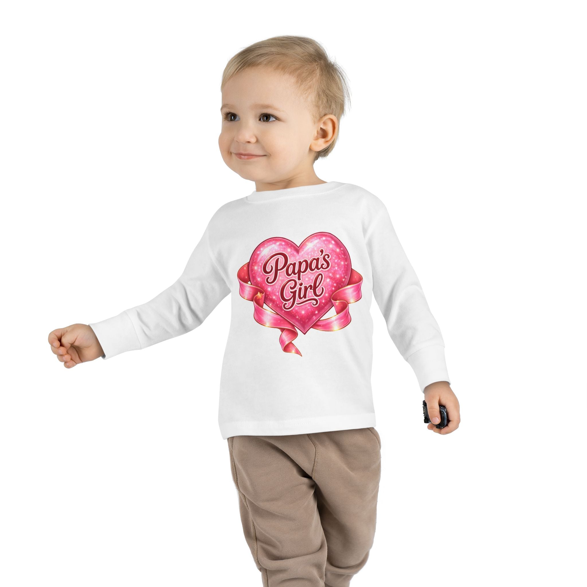 Papa's Girl Toddler Long Sleeve Tee | Pink Heart Kids Shirt