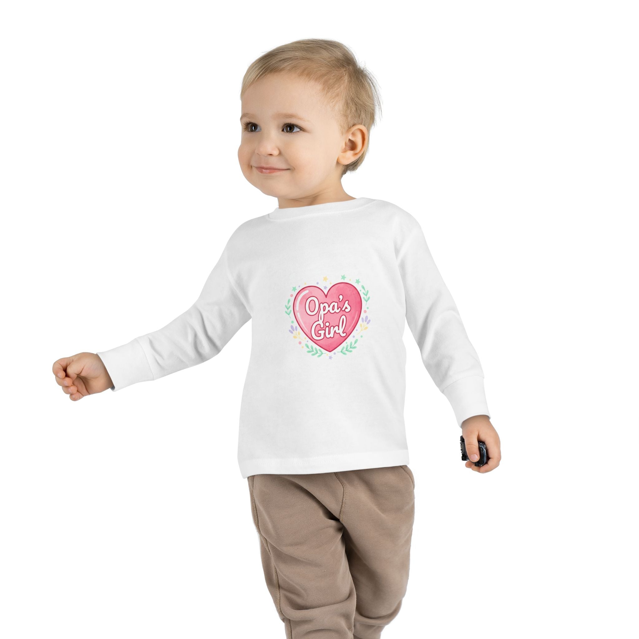 Opa's Girl Toddler Long Sleeve Tee | Pink Heart Love Design