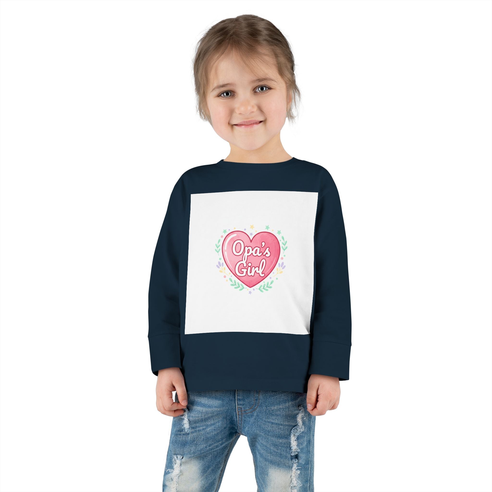 Opa's Girl Toddler Long Sleeve Tee | Pink Heart Love Design