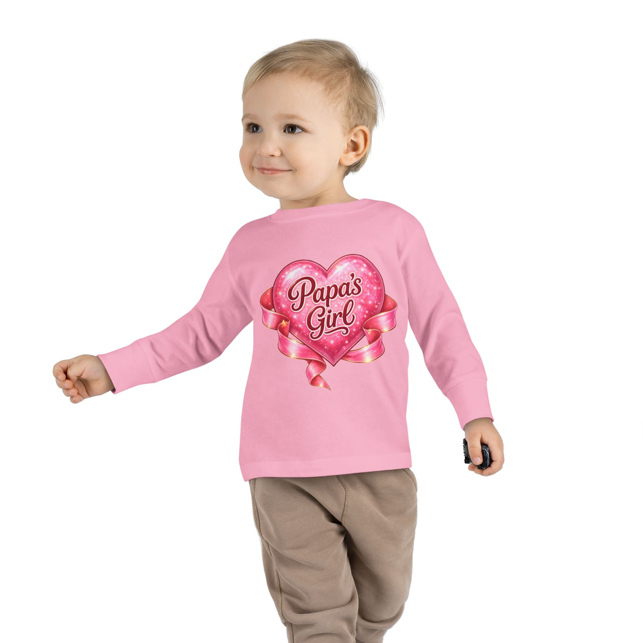 Papa's Girl Toddler Long Sleeve Tee | Pink Heart Kids Shirt