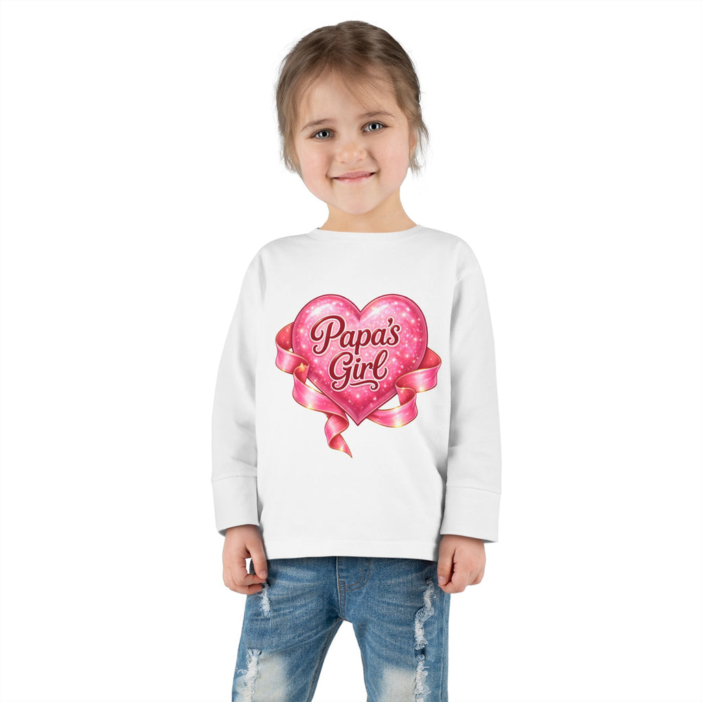 Papa's Girl Toddler Long Sleeve Tee | Pink Heart Kids Shirt