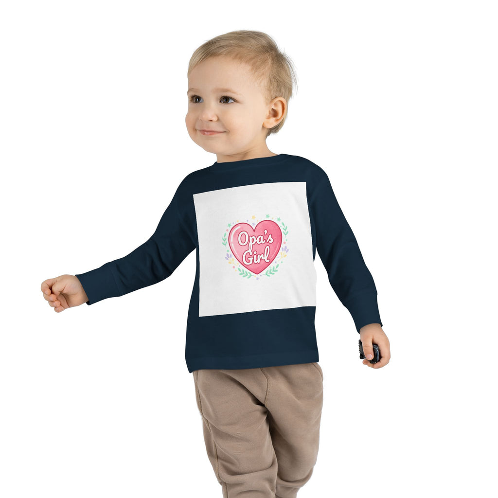 Opa's Girl Toddler Long Sleeve Tee | Pink Heart Love Design