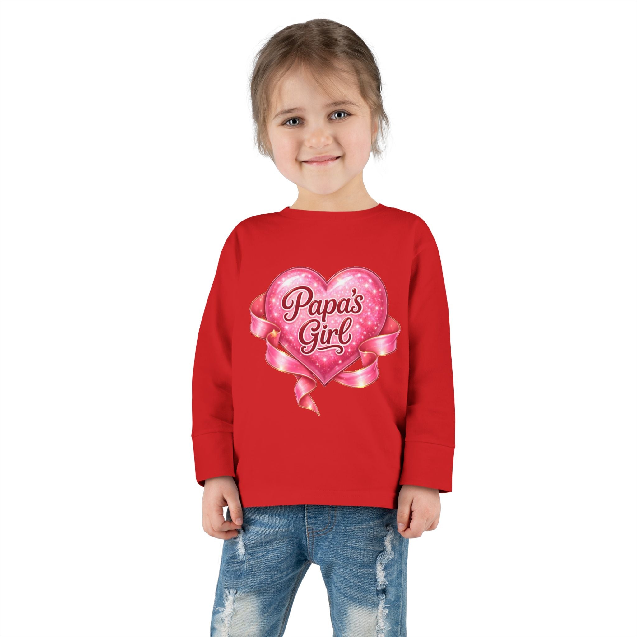 Papa's Girl Toddler Long Sleeve Tee | Pink Heart Kids Shirt