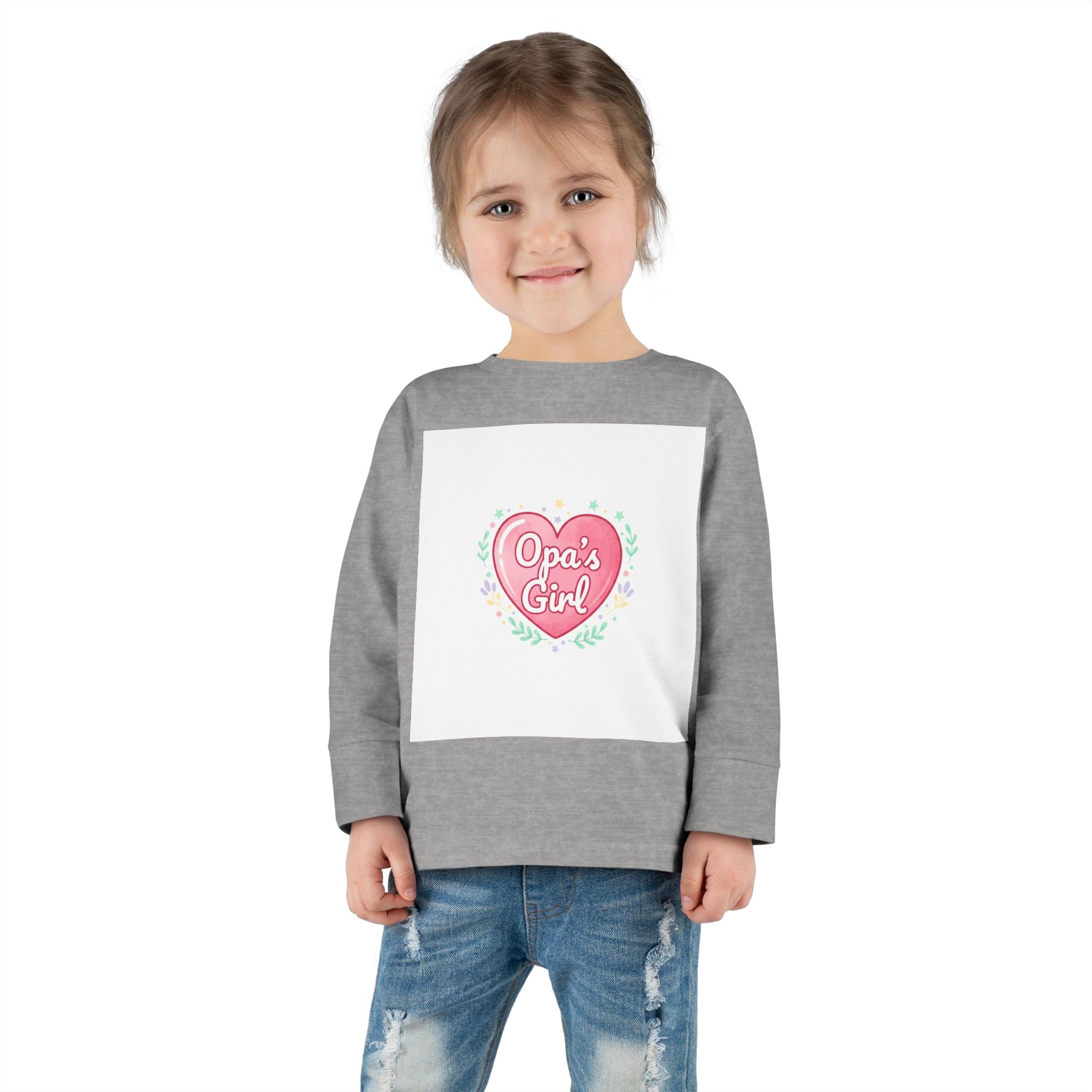 Opa's Girl Toddler Long Sleeve Tee | Pink Heart Love Design