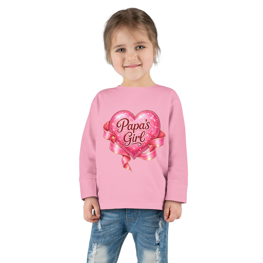Papa's Girl Toddler Long Sleeve Tee | Pink Heart Kids Shirt