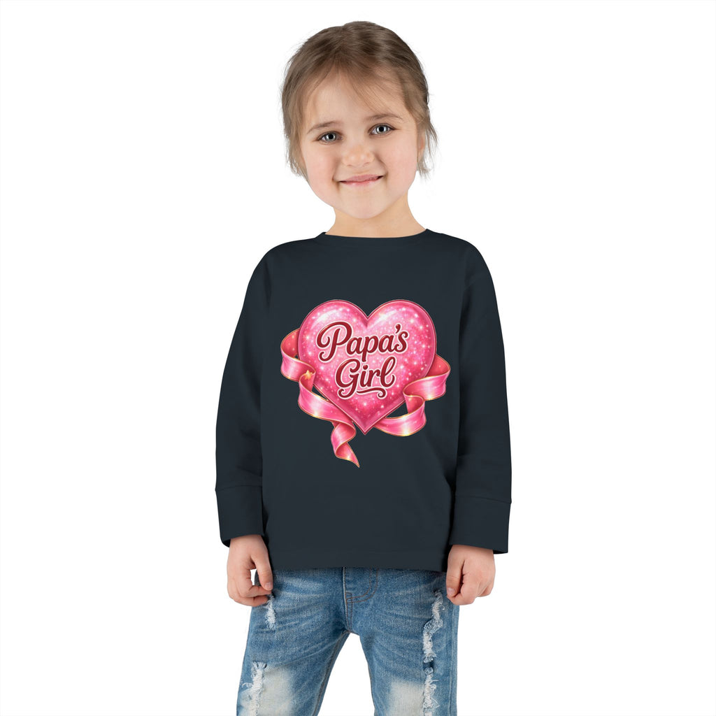 Papa's Girl Toddler Long Sleeve Tee | Pink Heart Kids Shirt